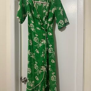 Topshop Green Floral Long Sleeve Dress